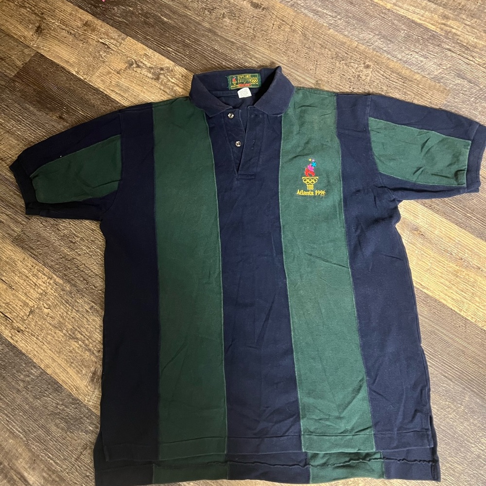 Olympic Collection Mens Polo Blue and Green Large vintage